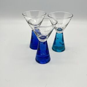 CARNIVAL CRUISE SHIP COBALT BLUE FACETED BASE SHOT MARTINI GLASSES - Set Of 3